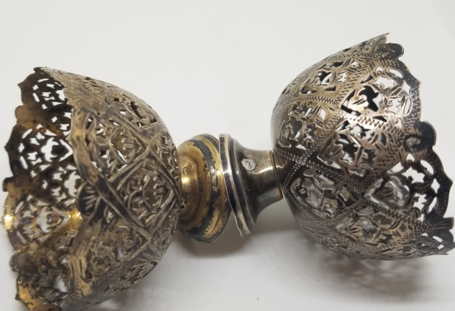 TESTERE VE KALEM İŞÇİLİKLİ OSMANLI DÖNEMİ ÇİFT GÜMÜŞ FİNCAN ZARFI