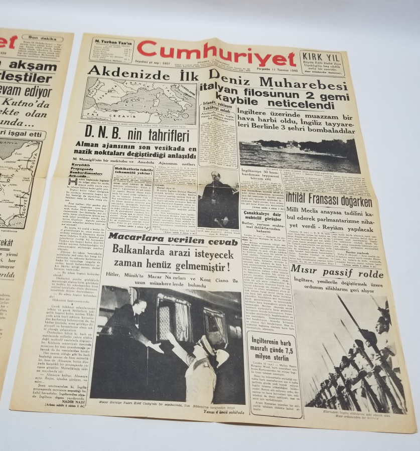 1939 VE 1940 TARİHLİ 2. DÜNYA SAVAŞI DÖNEMİ 2 ADET CUMHURİYET GAZETESİ