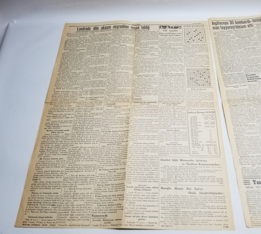 1939 VE 1940 TARİHLİ 2. DÜNYA SAVAŞI DÖNEMİ 2 ADET CUMHURİYET GAZETESİ