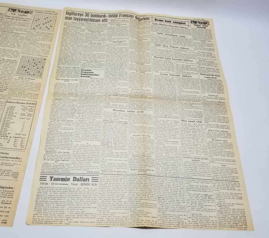 1939 VE 1940 TARİHLİ 2. DÜNYA SAVAŞI DÖNEMİ 2 ADET CUMHURİYET GAZETESİ