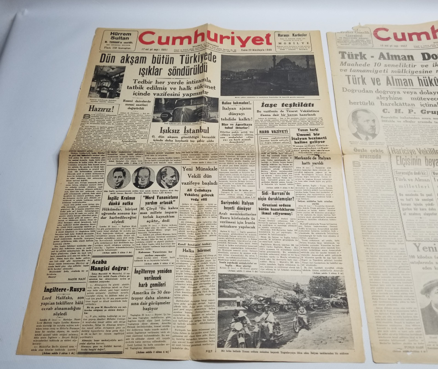 1940 VE 1941 TARİHLİ 2. DÜNYA SAVAŞI DÖNEMİ 2 ADET CUMHURİYET GAZETESİ