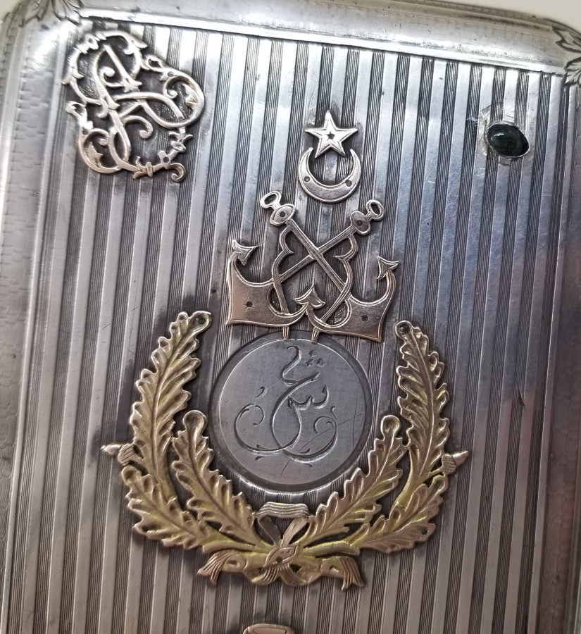 GÜMÜŞ ÜZERİ ALTIN ÇAKMA İŞÇİLİKLİ OSMANLI DENİZCİ PAŞA SİGARA TABAKASI