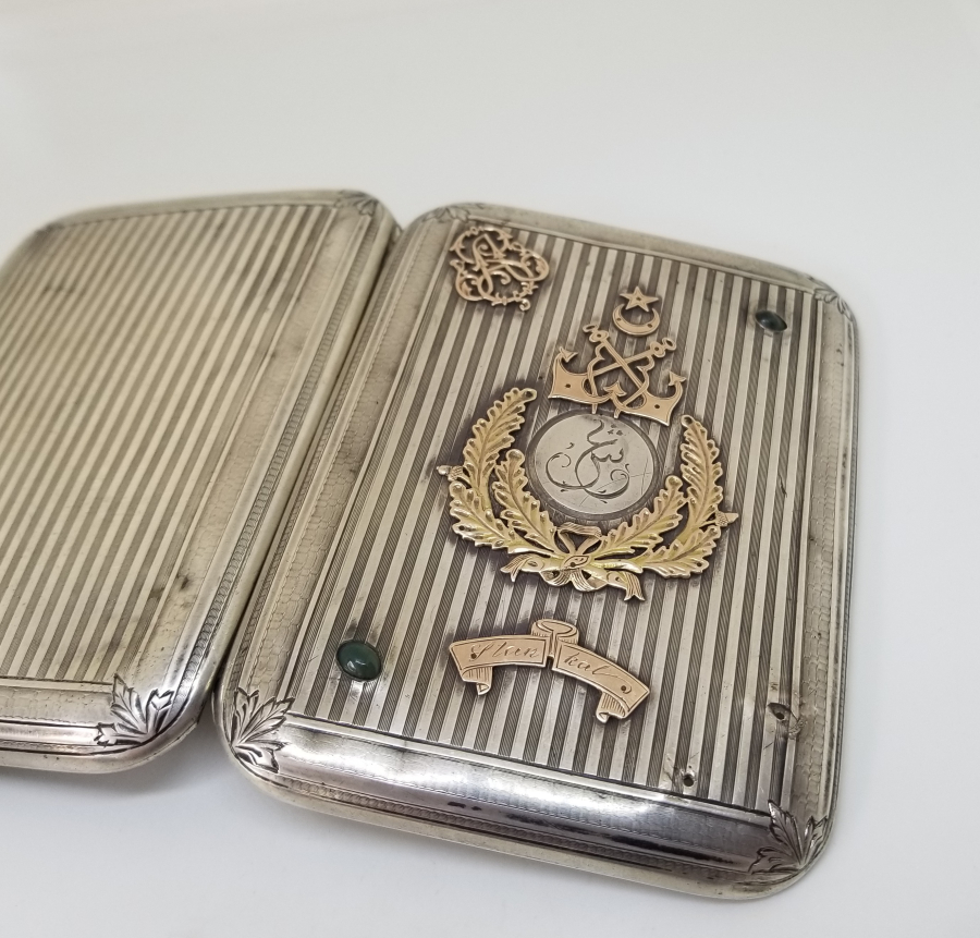 GÜMÜŞ ÜZERİ ALTIN ÇAKMA İŞÇİLİKLİ OSMANLI DENİZCİ PAŞA SİGARA TABAKASI