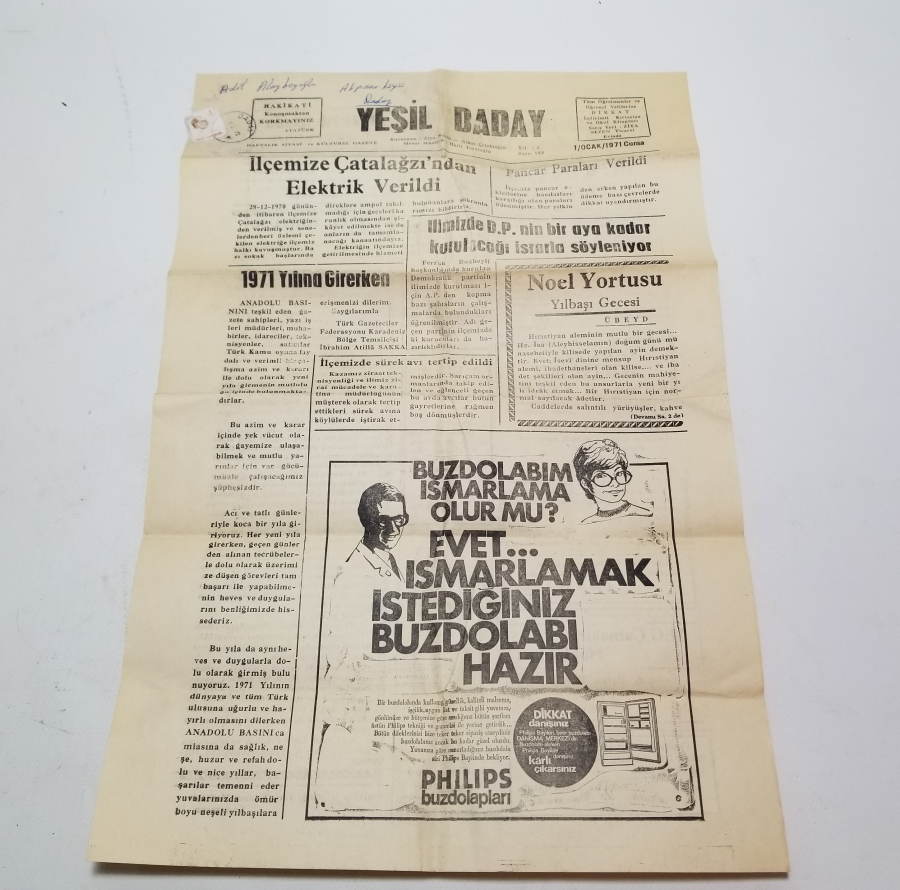 1971 TARİHLİ YEŞİL DADAY GAZETESİ