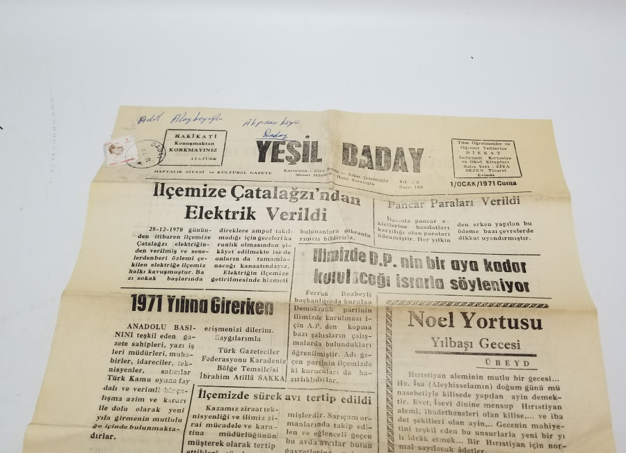 1971 TARİHLİ YEŞİL DADAY GAZETESİ