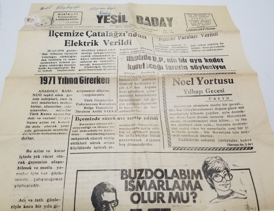 1971 TARİHLİ YEŞİL DADAY GAZETESİ