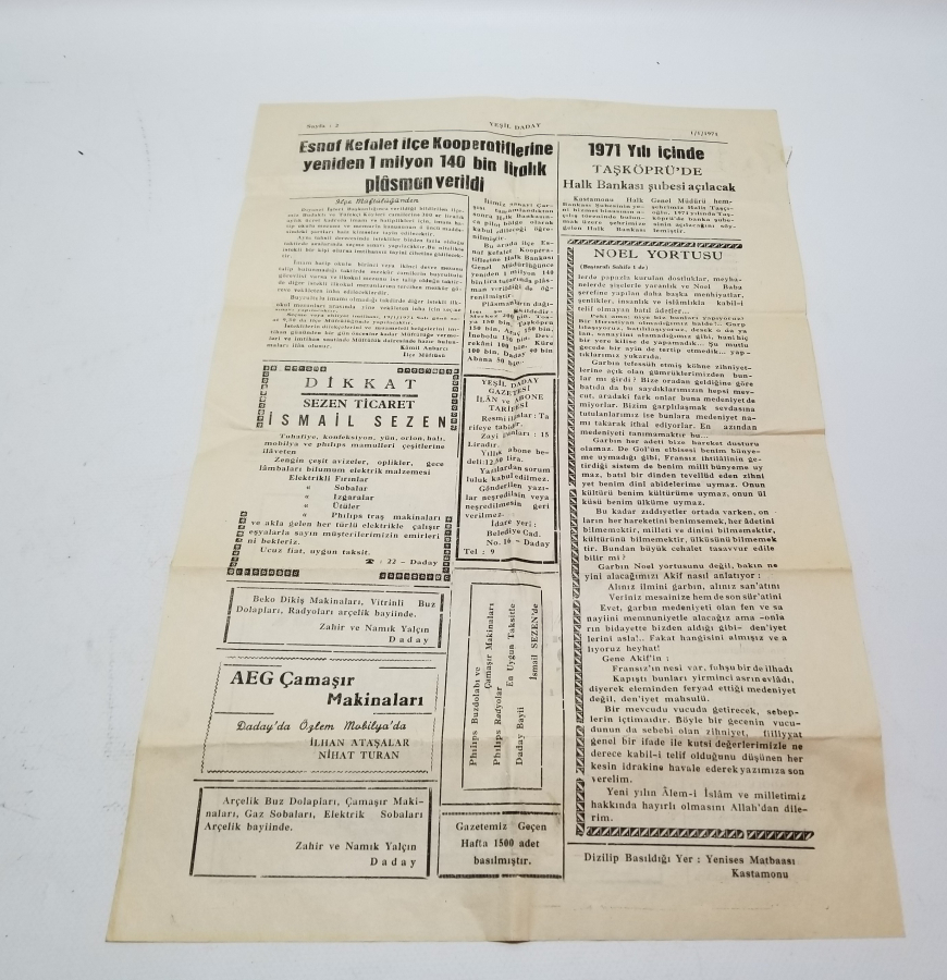 1971 TARİHLİ YEŞİL DADAY GAZETESİ