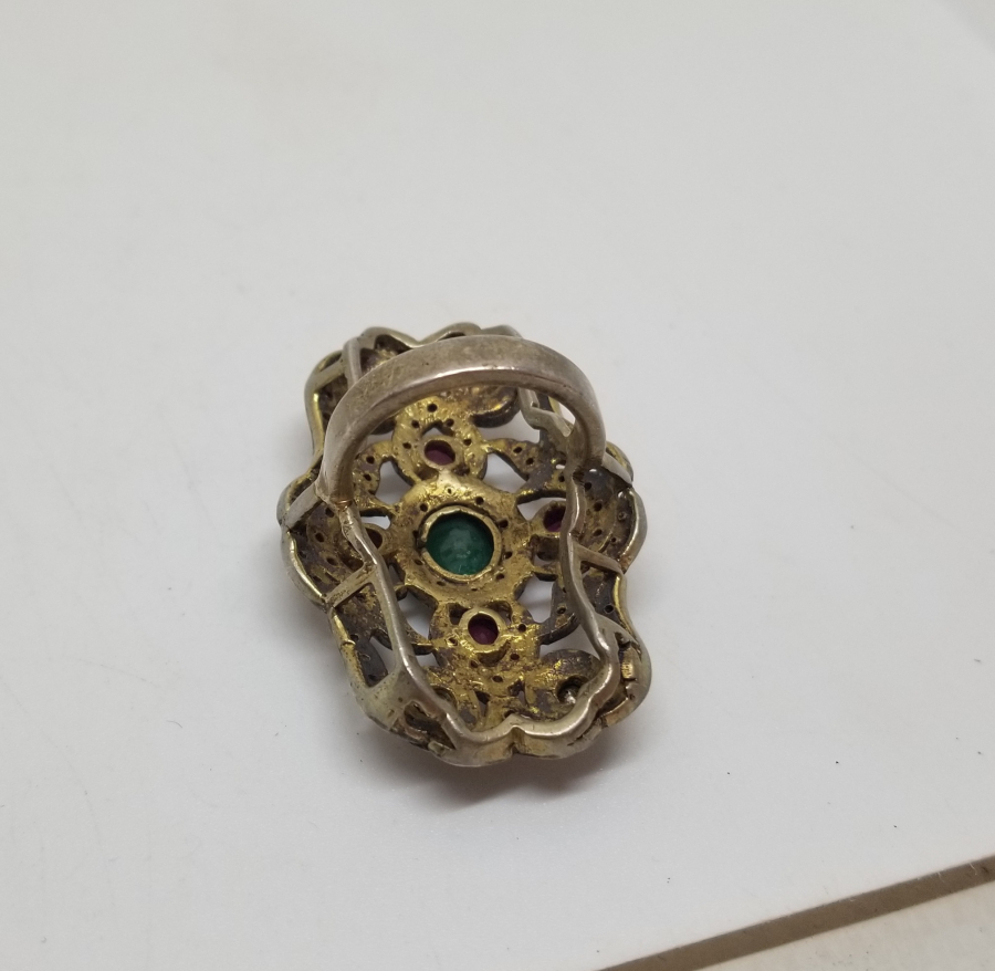 ELMAS, YAKUT VE ZÜMRÜT TAŞLI ÖZEL YAPIM BÜYÜK BOY GÜMÜŞ YÜZÜK