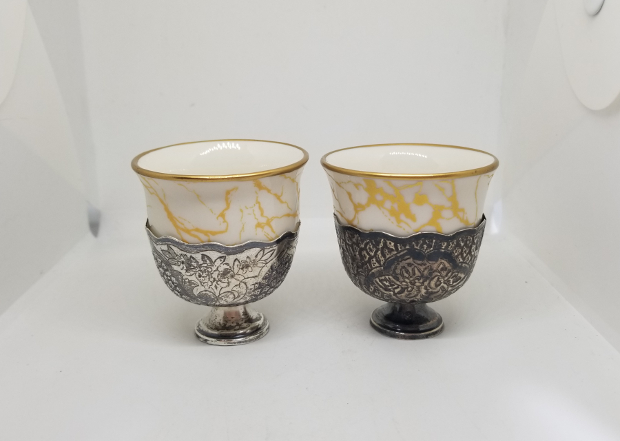 KALEM VE KABARTMA İŞÇİLİKLİ OSMANLI DÖNEMİ GÜMÜŞ ÇİFT FİNCAN ZARFI