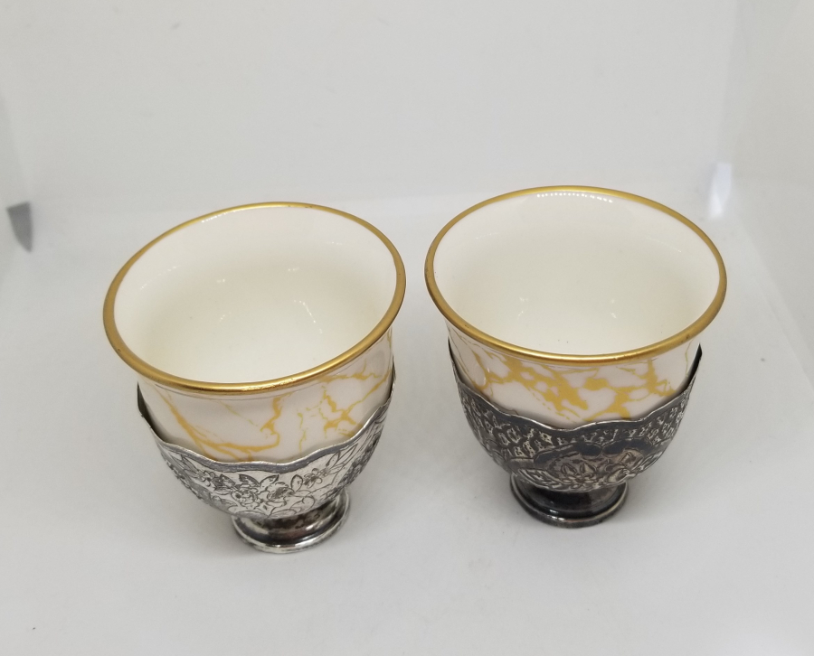 KALEM VE KABARTMA İŞÇİLİKLİ OSMANLI DÖNEMİ GÜMÜŞ ÇİFT FİNCAN ZARFI