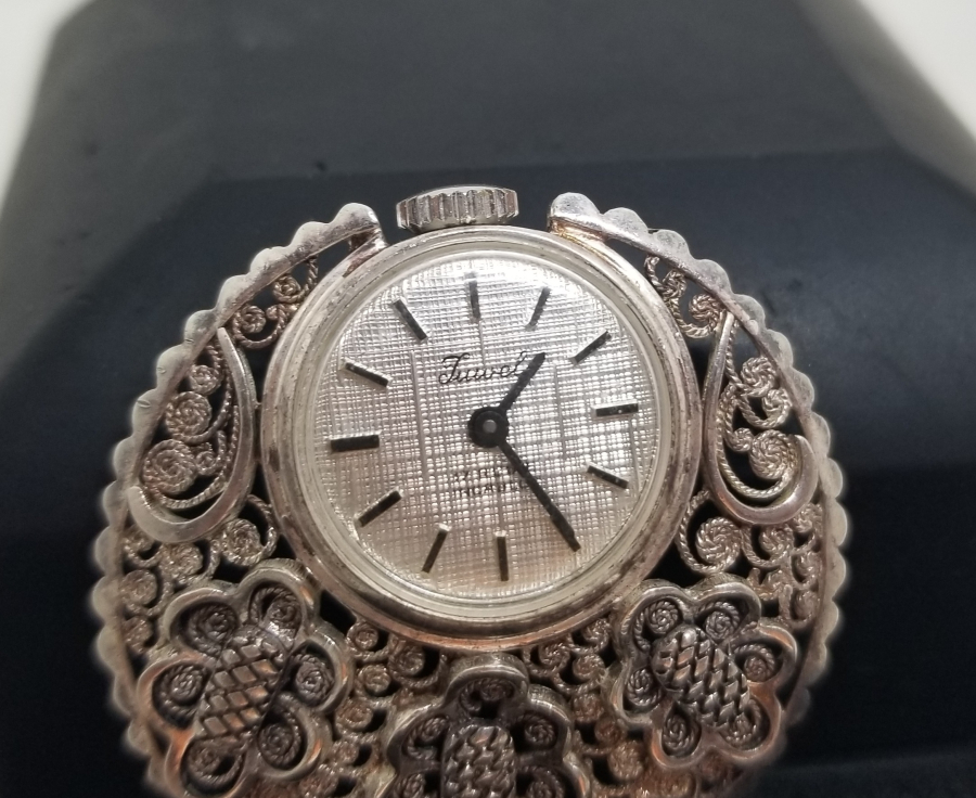 ÖZEL YAPIM ANTİKA GÜMÜŞ KURMALI KOLYE SAAT