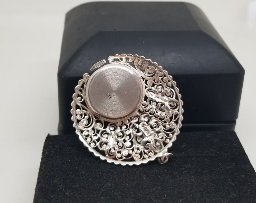 ÖZEL YAPIM ANTİKA GÜMÜŞ KURMALI KOLYE SAAT