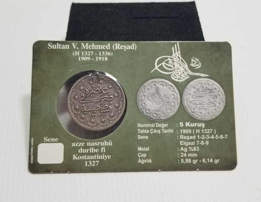 SULTAN MEHMET REŞAT HAN DÖNEMİ GÜMÜŞ 5 KURUŞ MECİDİYE