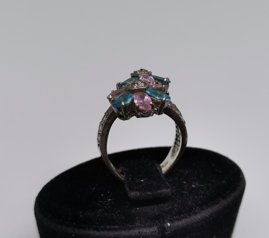 AKUAMARİN VE MARGAZİT TAŞLI GÜMÜŞ YÜZÜK