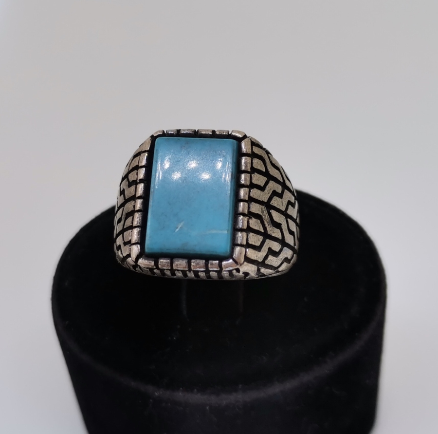 TURKUAZ TAŞLI GÜMÜŞ ERKEK YÜZÜĞÜ