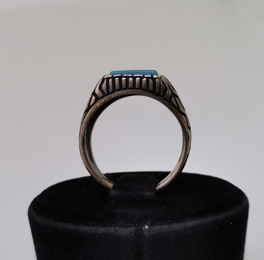 TURKUAZ TAŞLI GÜMÜŞ ERKEK YÜZÜĞÜ