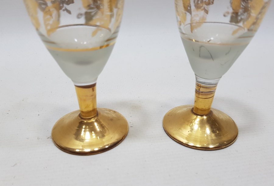 ÜZERİ ALTIN VARAKLI ANTİKA ÇİFT BURSA İŞİ ŞIRA BARDAĞI