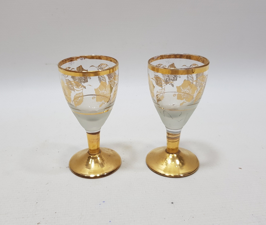 ÜZERİ ALTIN VARAKLI ANTİKA ÇİFT BURSA İŞİ ŞIRA BARDAĞI