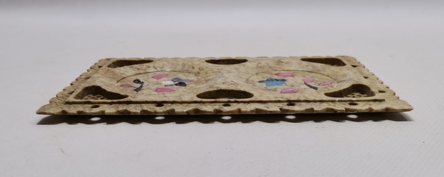 DOĞAL TAŞ ÜZERİ SEDEF ÇAKMA İŞÇİLİKLİ NADİR ANTİKA MİNİ KAHVE TEPSİSİ