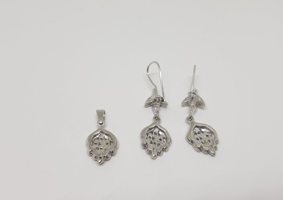 PIRLANTA TAŞLI ÜZÜM SALKIMI MODEL KOLYE KÜPE TAKIMI