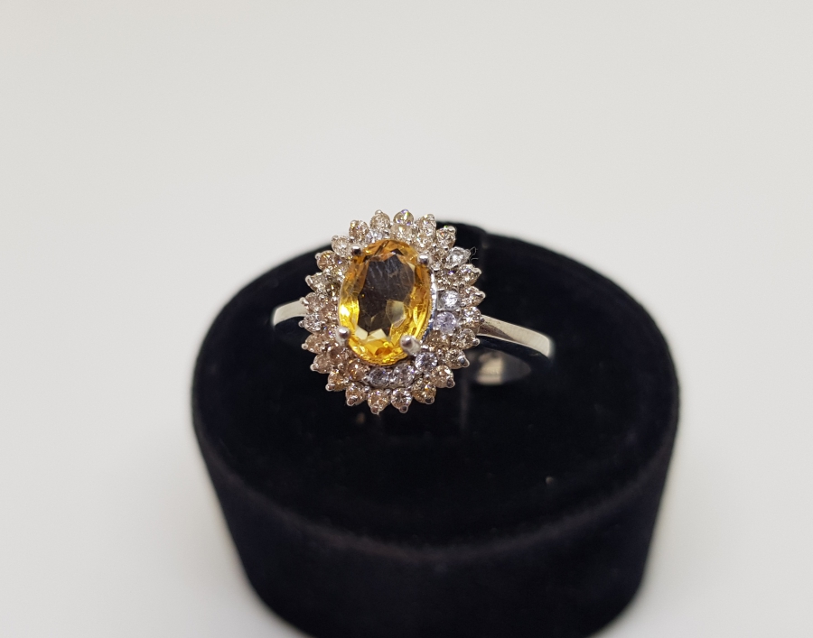 SİTRİN VE PIRLANTA TAŞLI YÜZÜK