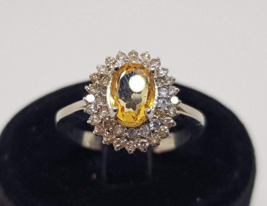 SİTRİN VE PIRLANTA TAŞLI YÜZÜK