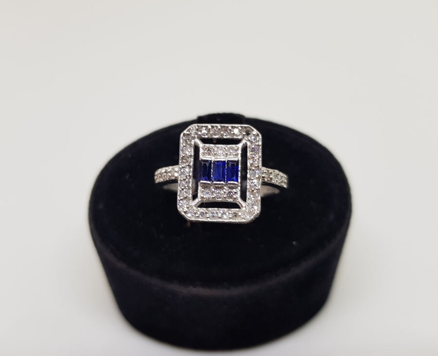 SAFİR VE PIRLANTA TAŞLI BAGET MODEL YÜZÜK