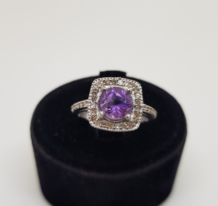 PIRLANTA VE AMETİST TAŞLI KARE MODEL YÜZÜK