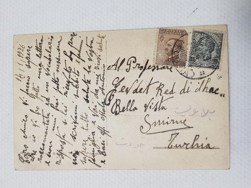 İZMİR MÜDAFAİ HUKUK CEMİYETİ - OSMANLICA DAMGALI İZMİR VARIŞLI KARTPOSTAL