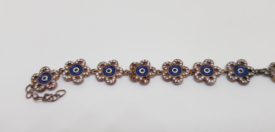 ÜZERİ NAZAR BONCUKLU GÜMÜŞ BİLEKLİK