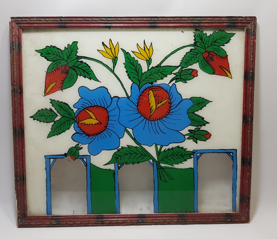 OSMANLI DÖNEMİ ORİJİNAL ÇERÇEVESİNDE ÇOK NADİR EL BOYAMA CAM ALTI AİLE FOTOĞRAFLIĞI