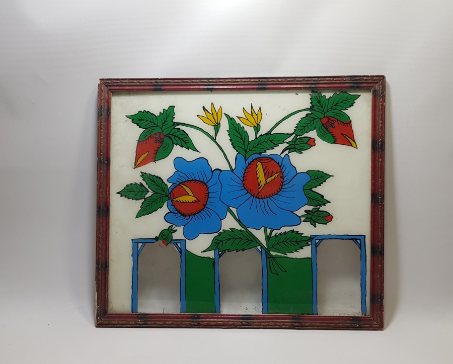 OSMANLI DÖNEMİ ORİJİNAL ÇERÇEVESİNDE ÇOK NADİR EL BOYAMA CAM ALTI AİLE FOTOĞRAFLIĞI