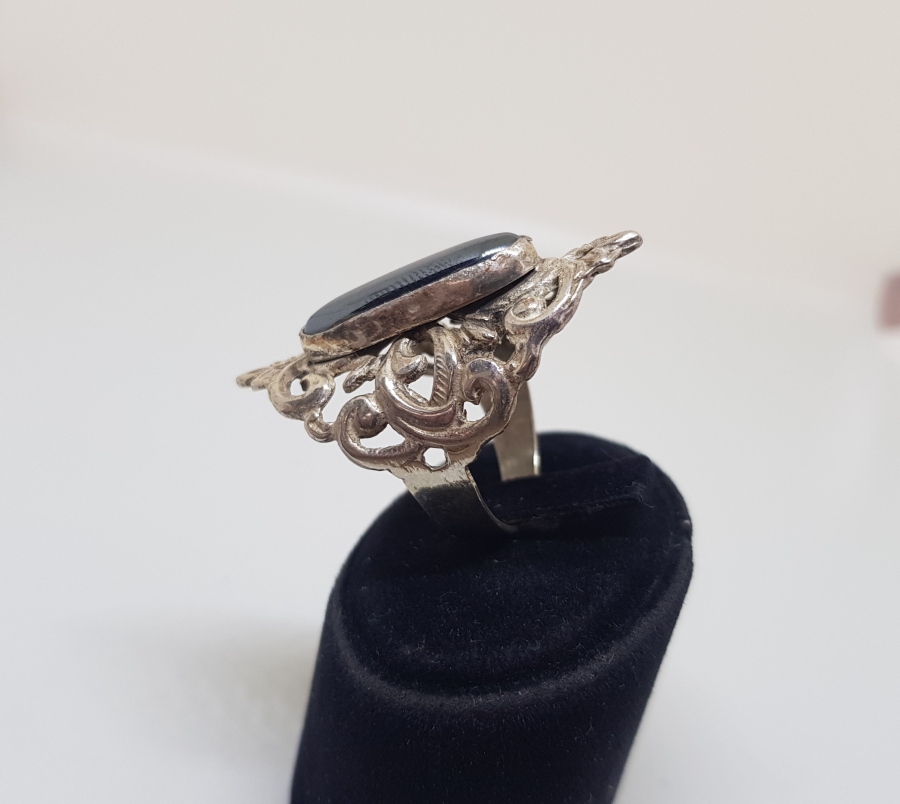 KALEM VE KABARTMA İŞÇİLİKLİ SİTRİN TAŞLI GÜMÜŞ YÜZÜK