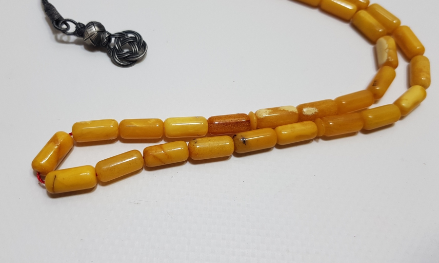 GÜMÜŞ PÜSKÜLLÜ YERLİ USTA YAPIMI MUHAYYER DAMLA KEHRİBAR TESPİH