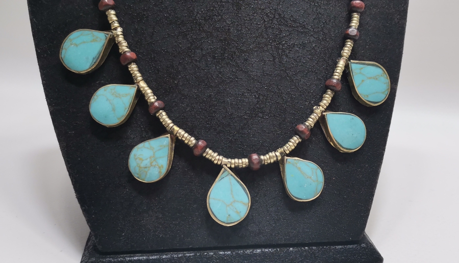 TURKUAZ TAŞLI BÜYÜK BOY TÜRKMEN İŞİ EL YAPIMI GERDANLIK