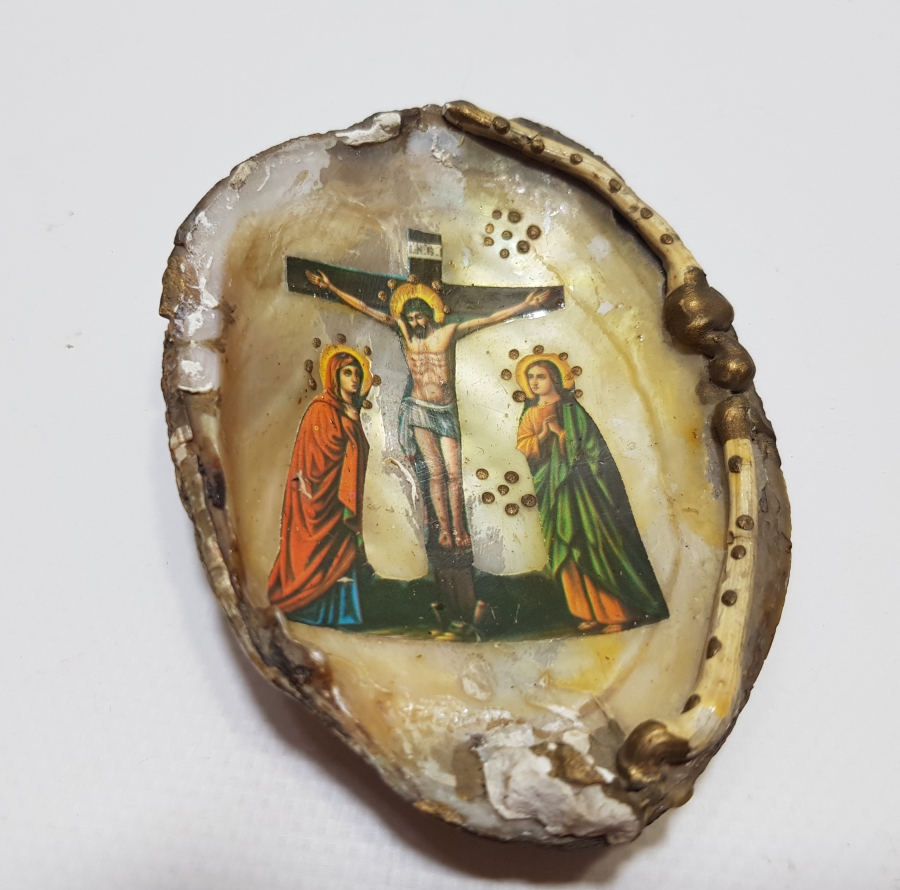 OSMANLI DÖNEMİ DENİZ KABUĞU ÜZERİNE YAPILMIŞ ÇOK NADİR RUM İŞİ İKONA