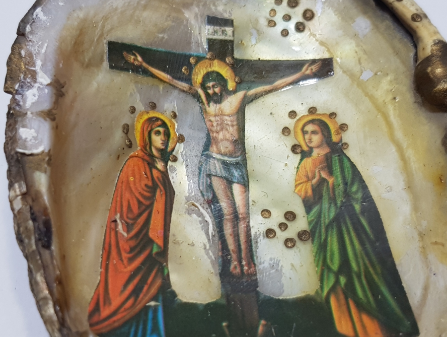 OSMANLI DÖNEMİ DENİZ KABUĞU ÜZERİNE YAPILMIŞ ÇOK NADİR RUM İŞİ İKONA