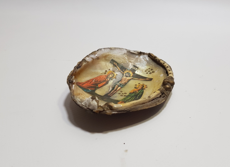 OSMANLI DÖNEMİ DENİZ KABUĞU ÜZERİNE YAPILMIŞ ÇOK NADİR RUM İŞİ İKONA