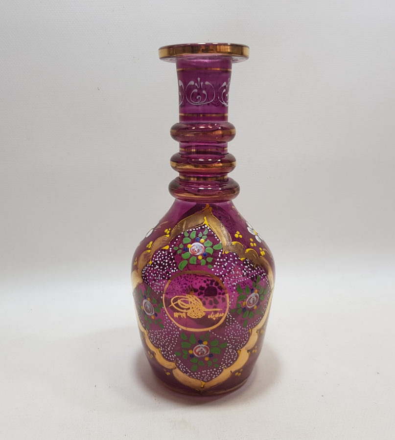 ÜZERİ ALTIN VARAKLI VE MİNE İŞÇİLİKLİ EL BOYAMA ANTİKA NARGİLE ALTI