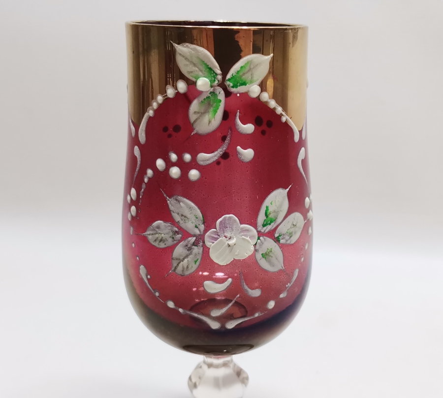 ÜZERİ ALTIN VARAKLI VE MİNE İŞÇİLİKLİ FRANSIZ KADEH