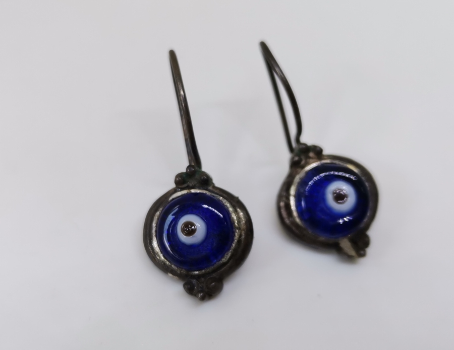 ÜZERİ NAZAR BONCUKLU ÖZEL YAPIM GÜMÜŞ KÜPE