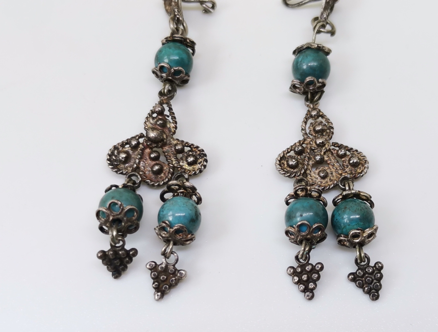 OSMANLI DÖNEMİ KABARTMA İŞÇİLİKLİ ÖZEL YAPIM GÜMÜŞ KÜPE