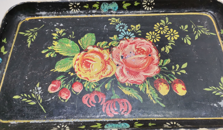 OSMANLI DÖNEMİ EL BOYAMA PAPİER MACHE KAHVE TEPSİSİ