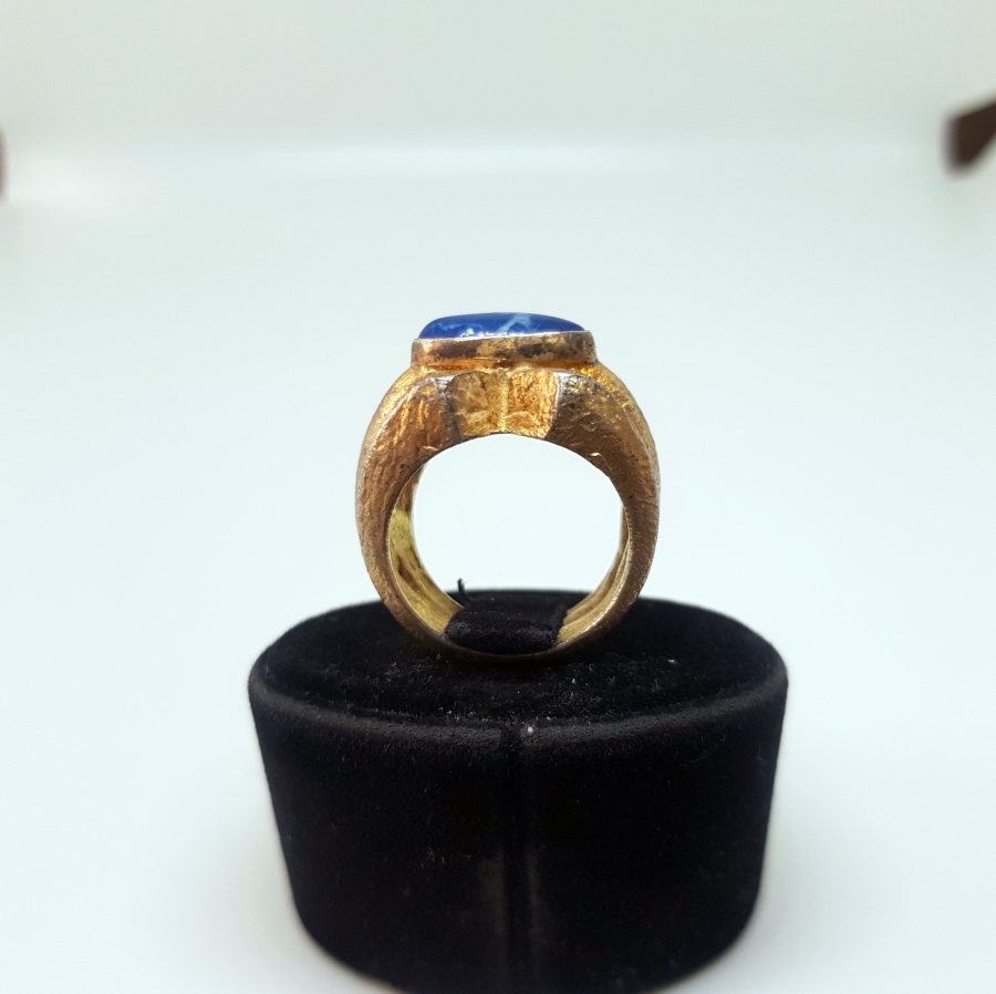 LAPİS TAŞLI VE GÜMÜŞ ÜZERİ ALTIN VERMEYLİ ÖZEL YAPIM YÜZÜK