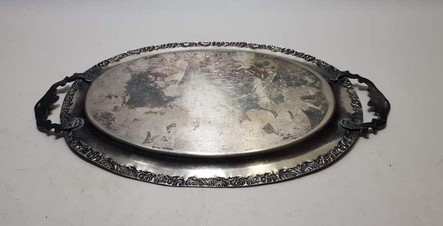 GÜMÜŞ KAPLAMA BÜYÜK BOY ANTİKA KAHVE TEPSİSİ