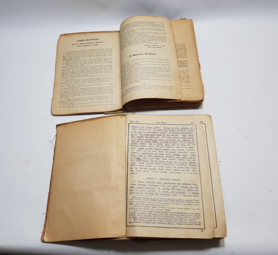 1947 YILI TANRI BUYRUĞU ÇOK NADİR İKİ CİLTLİK TÜRKÇE KUR'AN-I KERİM