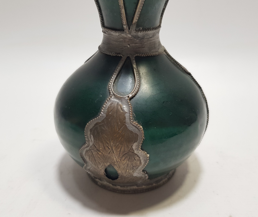 1800 BAŞLARI OSMANLI DÖNEMİ ÇOK NADİR BAKIR GEÇME İŞÇİLİKLİ KÜTAHYA VAZO