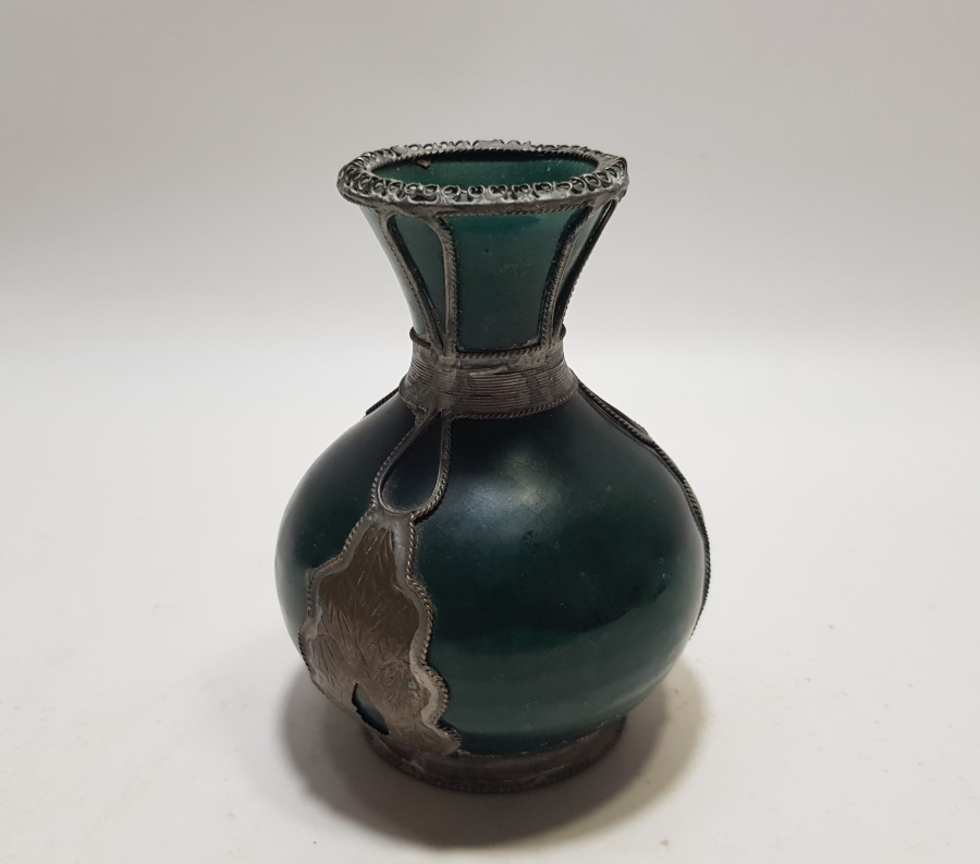 1800 BAŞLARI OSMANLI DÖNEMİ ÇOK NADİR BAKIR GEÇME İŞÇİLİKLİ KÜTAHYA VAZO