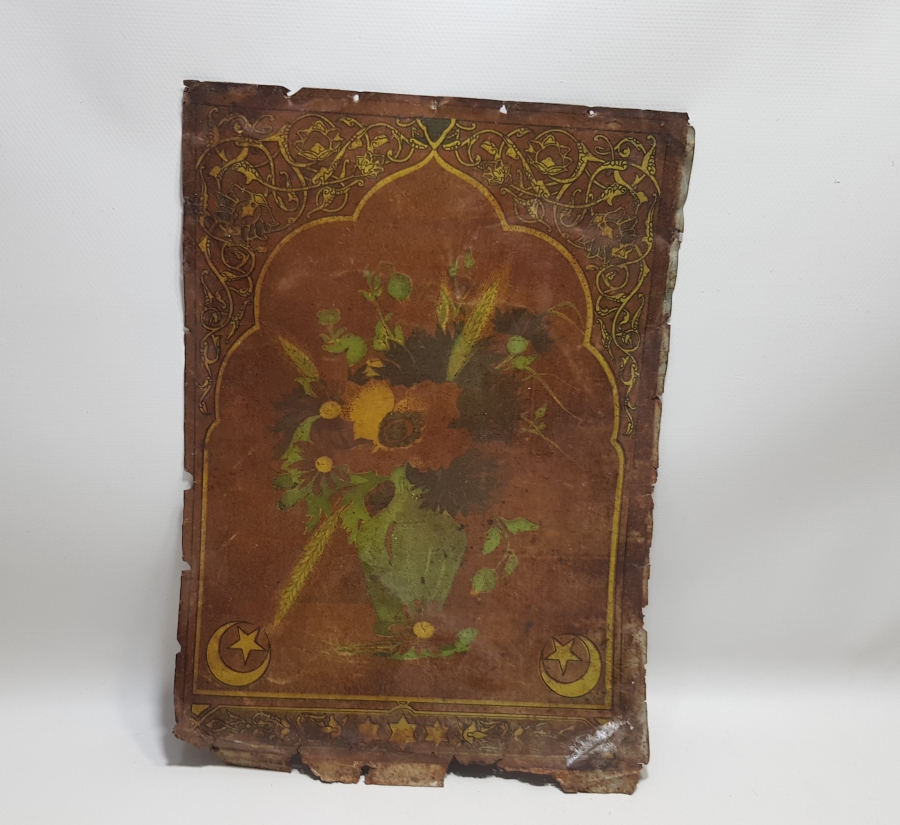 ÜZERİ AY YILDIZLI OSMANLI DÖNEMİ TENEKE SANDIK PARÇASI