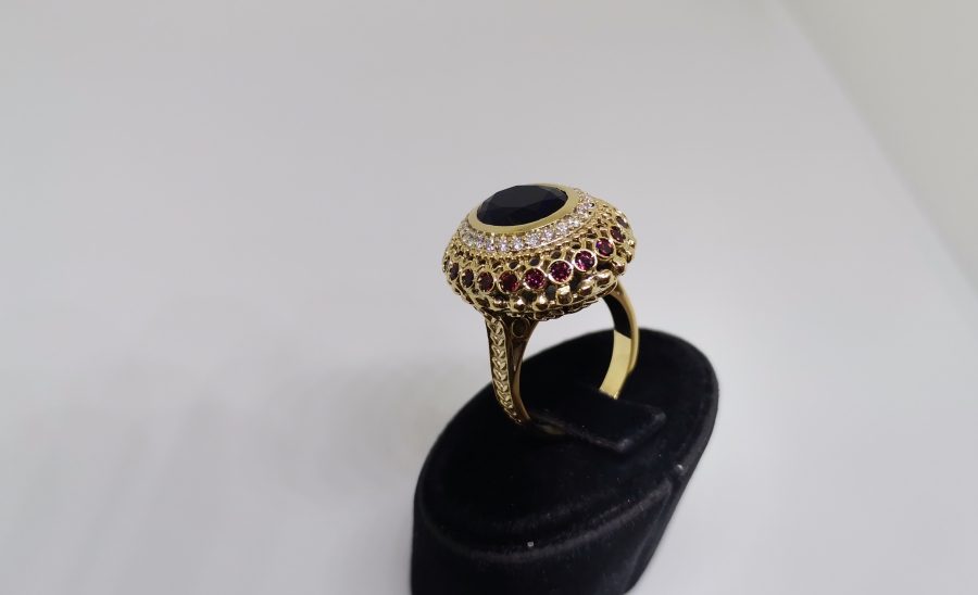 GARNET, SAFİR VE PIRLANTA TAŞLI BÜYÜK BOY YÜZÜ